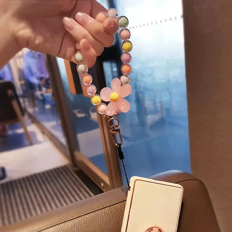 Colored Bead Petal Lanyard for IPhone Anti-Lost Bracelet Case Wrist Strap