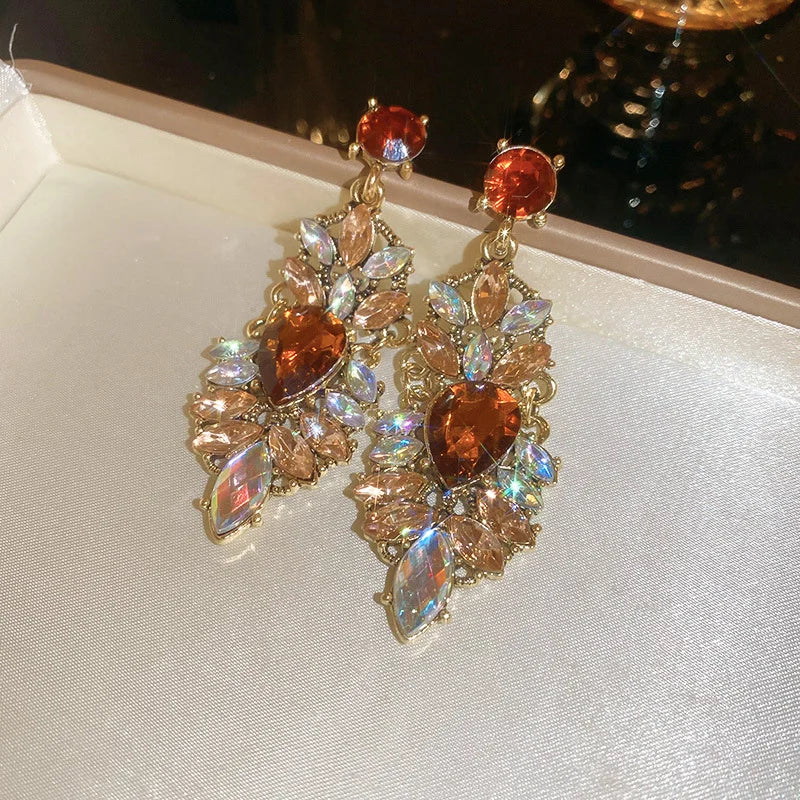 Vintage Blue Water Drop Crystal Clips Earrings