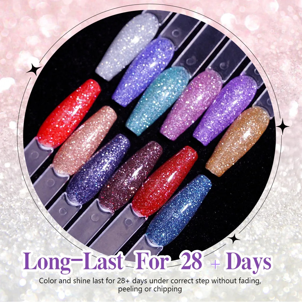 Reflective Gel Sparkly Glitter Shiny Gel Polish Set 12