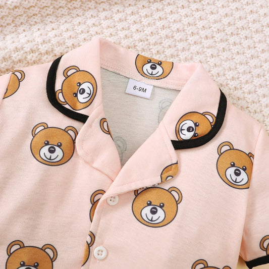 0-3 Years Cartoon Cute Pattern Short Sleeved Top+Shorts Set