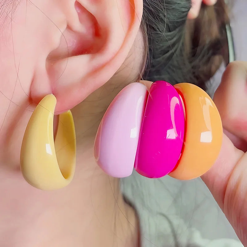 Macaroon Color C Shape Resin Acrylic Geometric Clip Earring Circle Ear Hoop Earrings