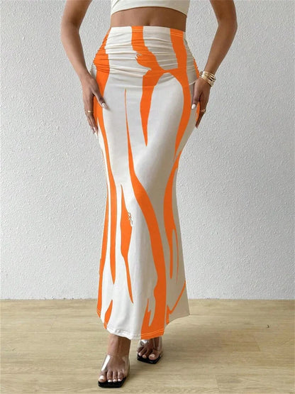 Long High Waist Zebra Slim Fit Fishtail Skirt