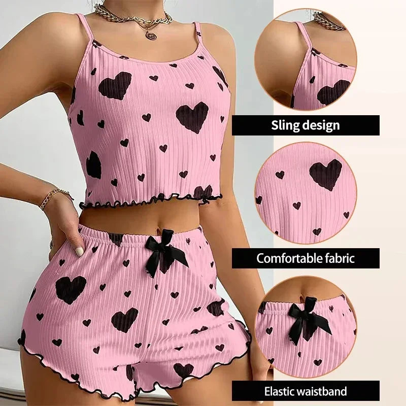 Breathable Soft Casual Love Printed Pyjama Set
