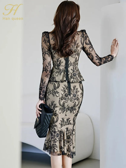 Spring Lace High Waist Mermaid Korean Skirts Suits