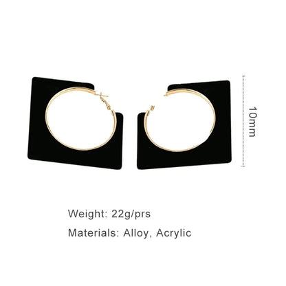 Large Black Clip On Hoop Earrings