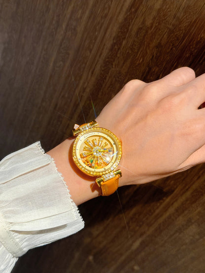 Rhinestones Sunflower Rotating Dial Watch