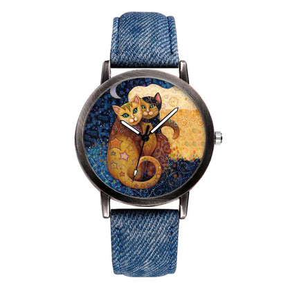 Lovely Cat Quartz Denim Strap Casual Watch