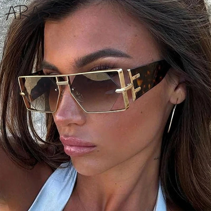 Steampunk Rectangle Metal Frame Sun Glasses