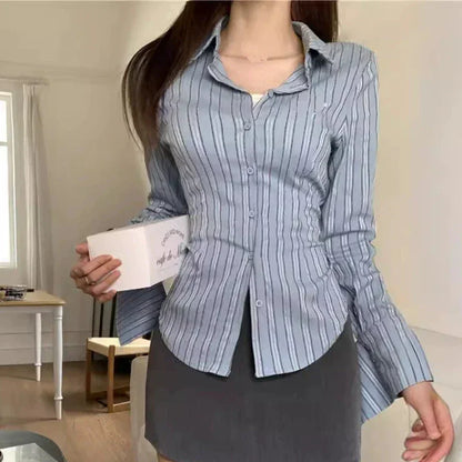 Striped Long Sleeve Jacket Slimming Shirt