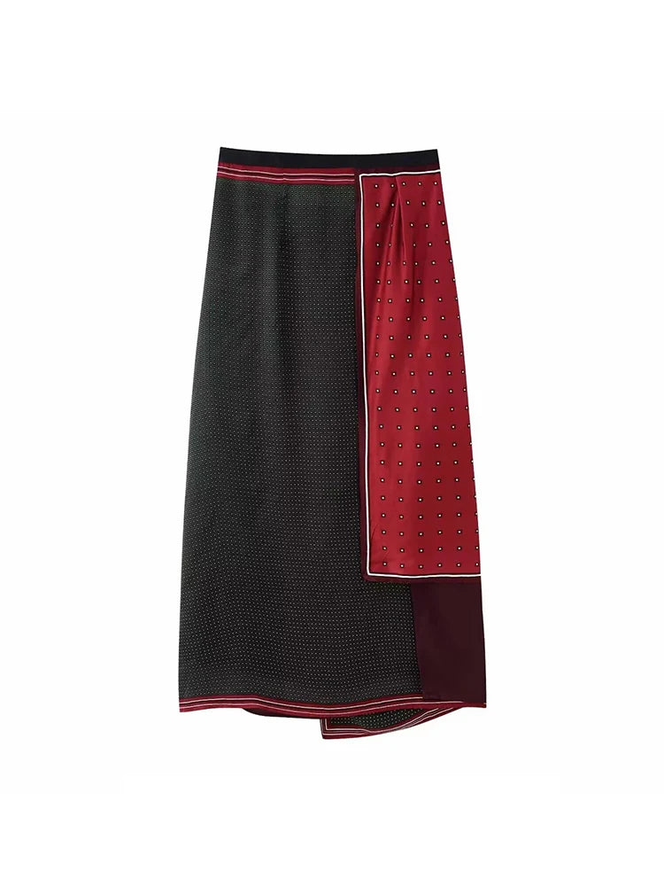 Red Print Straight High Street Waist Lady Elegant Skirt