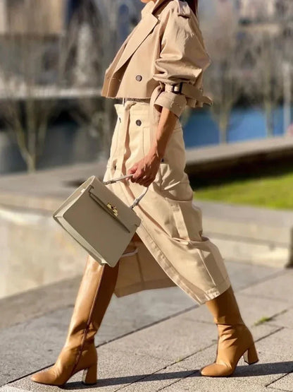 Cargo Long Sleeve Jacket and Wrap High Skirts Set
