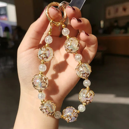 Short Phone Lanyard Wrist Dreamy Starry Sky Crystal Bead