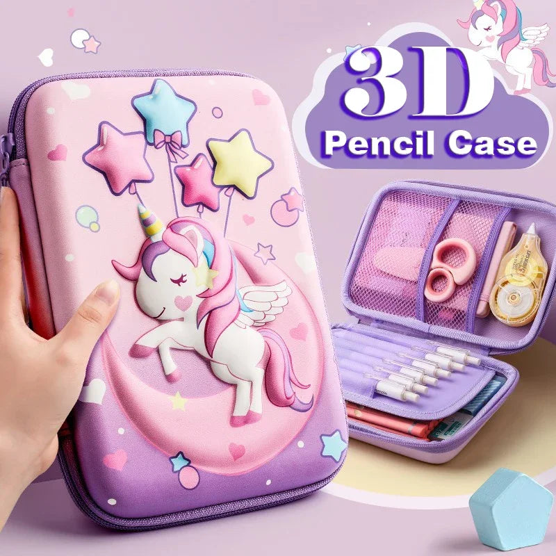3D Large Capacity Unicorn Pencil Case Kawaii Cute Pen Box Bag