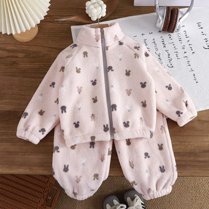 Fleece Homewear Suit 1-8Y Korean Thickened Warm Sets