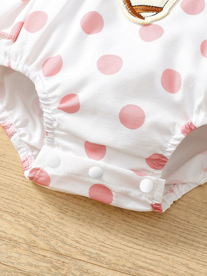 Polka Dot Flying Sleeve Cartoon Bear Overall Dress