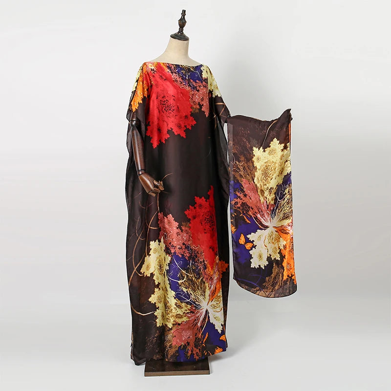 Soft Muslim Silk Satin Long Robe Islam Abayas Dress