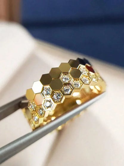 925 Sterling Silver Zircon Honeycomb 3pc Set Ring