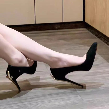 High Heels Pointed Metal Swords Sexy Queen Black Lacquer Leather Shoes