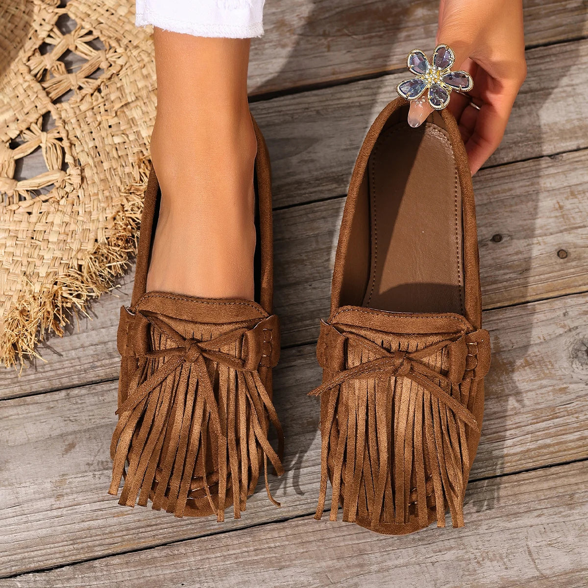 Tassel Loafers Retro Suede Flat Bohemian Style Slip-On Bean Shoes