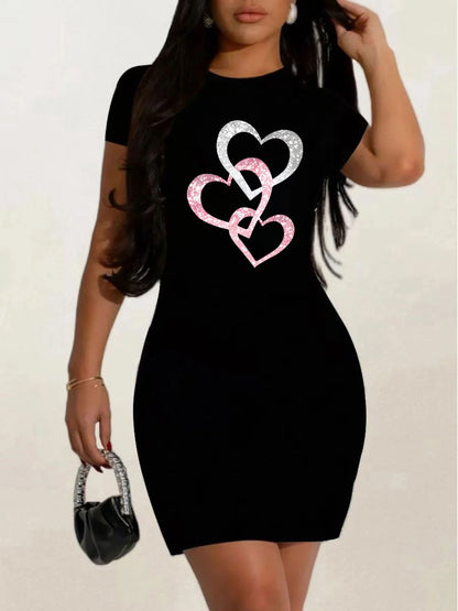 Short sleeves Casual Graphic Round Neck Loose Fit Dress