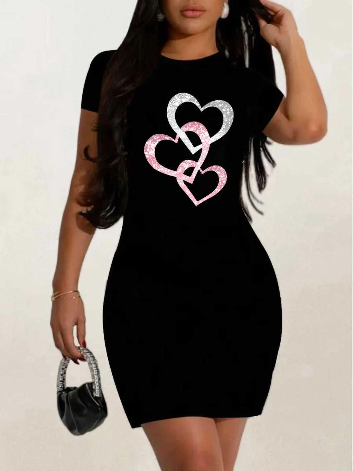 Short sleeves black Casual Graphic Loose Fit Dress