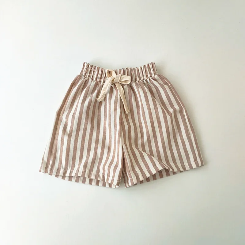 Retro Hemp Cotton Striped Casual Elastic Waist Pants