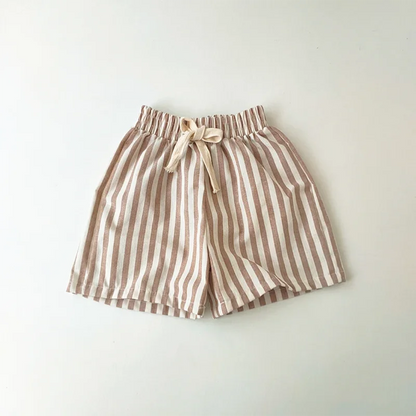 Retro Hemp Cotton Striped Casual Elastic Waist Pants