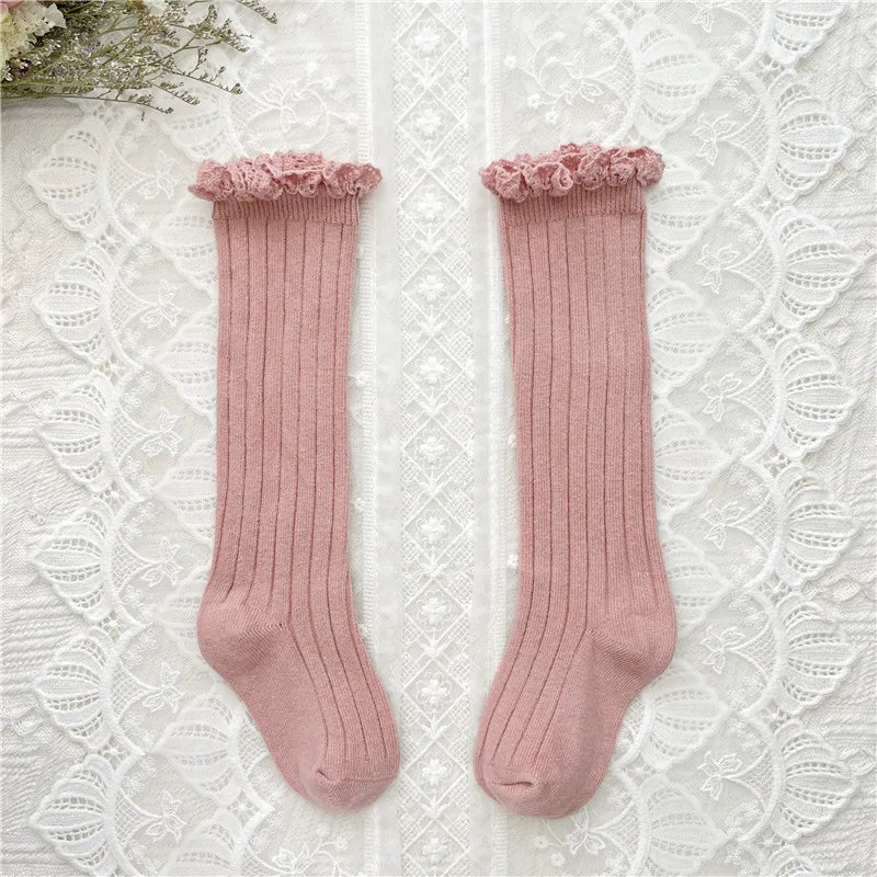 Ruffle Knee High Socks Baby Girls Toddlers Long Soft Cotton Sock 0-8Years