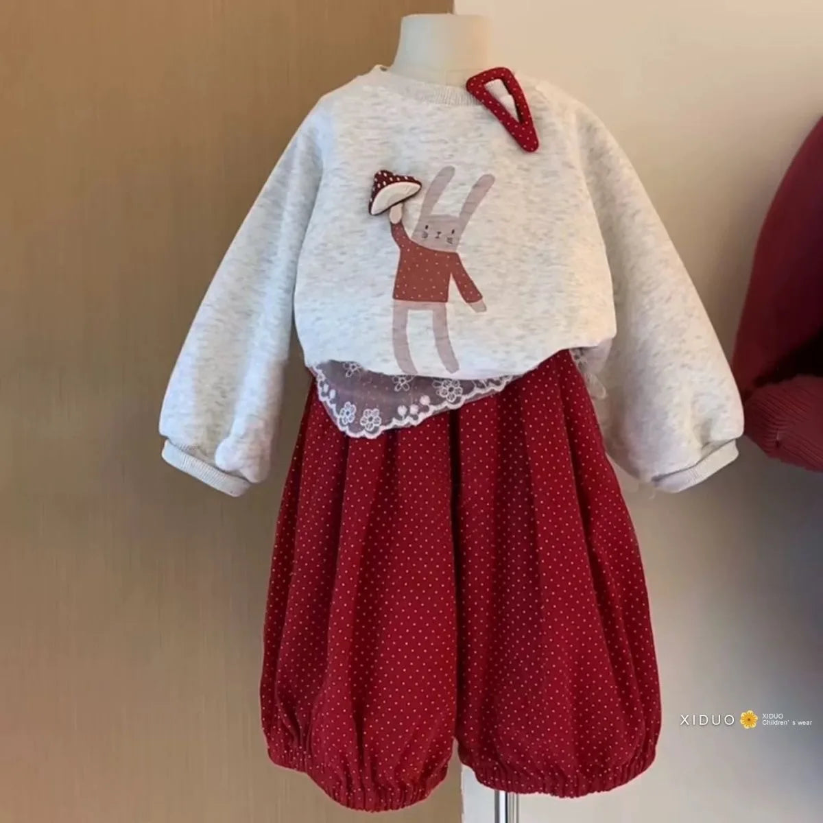 Korean Style Cartoon Print Sweatshirt & Pants Set
