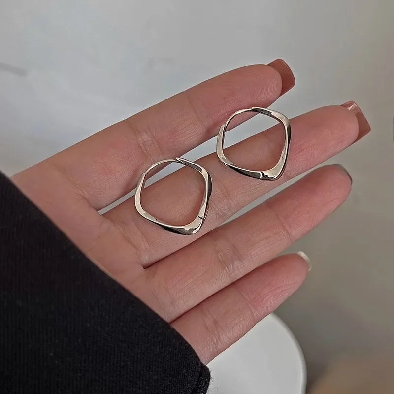 925 Sterling Silver Frosting Hoop Crossing Line Hollow Out Earrings
