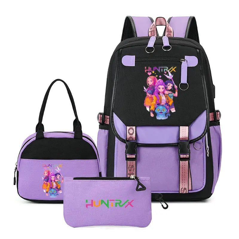 Mochilas Set KPop Demon Hunters Capacity Student School Bag