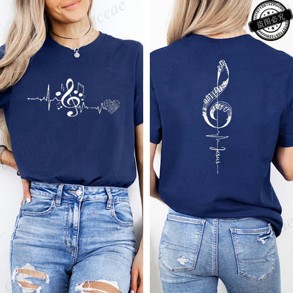Musical Notes Printed Heartbeat Music Graphic Tee Shirts