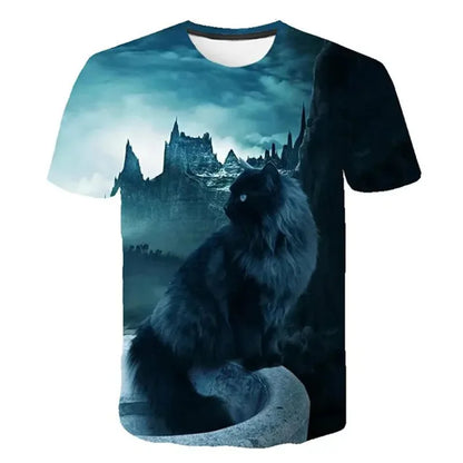 3D Mysterious Cat Short Sleeves  T-Shirt