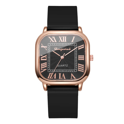Square Silicone Roma Dial Quartz Wristwatch