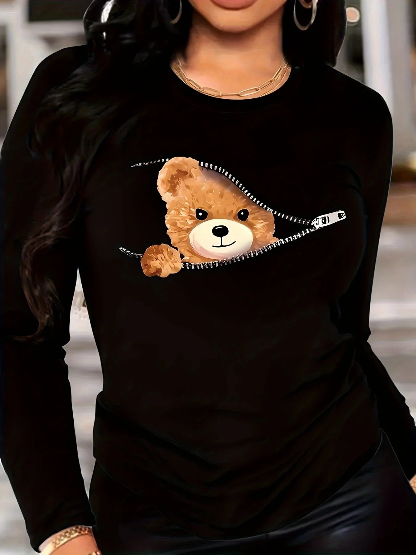 Teddy Bear Print Crew Neck T shirt