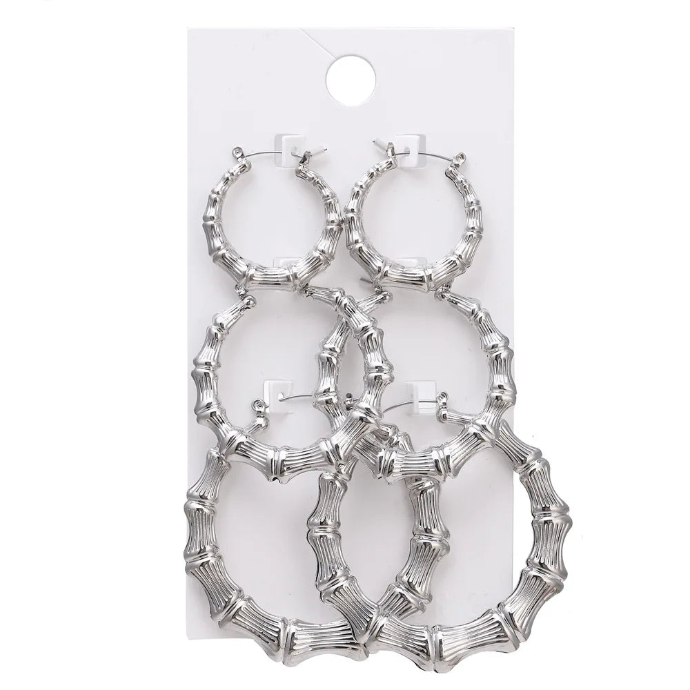 3pairs Hoop Big Geometry Round Circle Earring