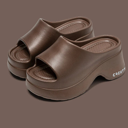 Elegant Pink Platform Wedge Heel Soft Lightweight Thick Bottom Slippers
