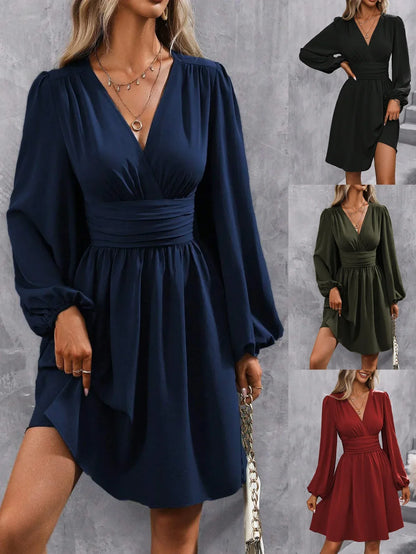 Lantern Sleeve Wrap Mini Dress