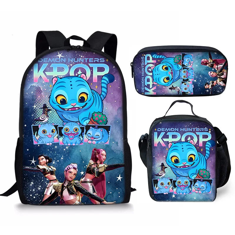 KPop Demon Hunters School Bags Backpack With Lunch Bag & Pencil Bag
