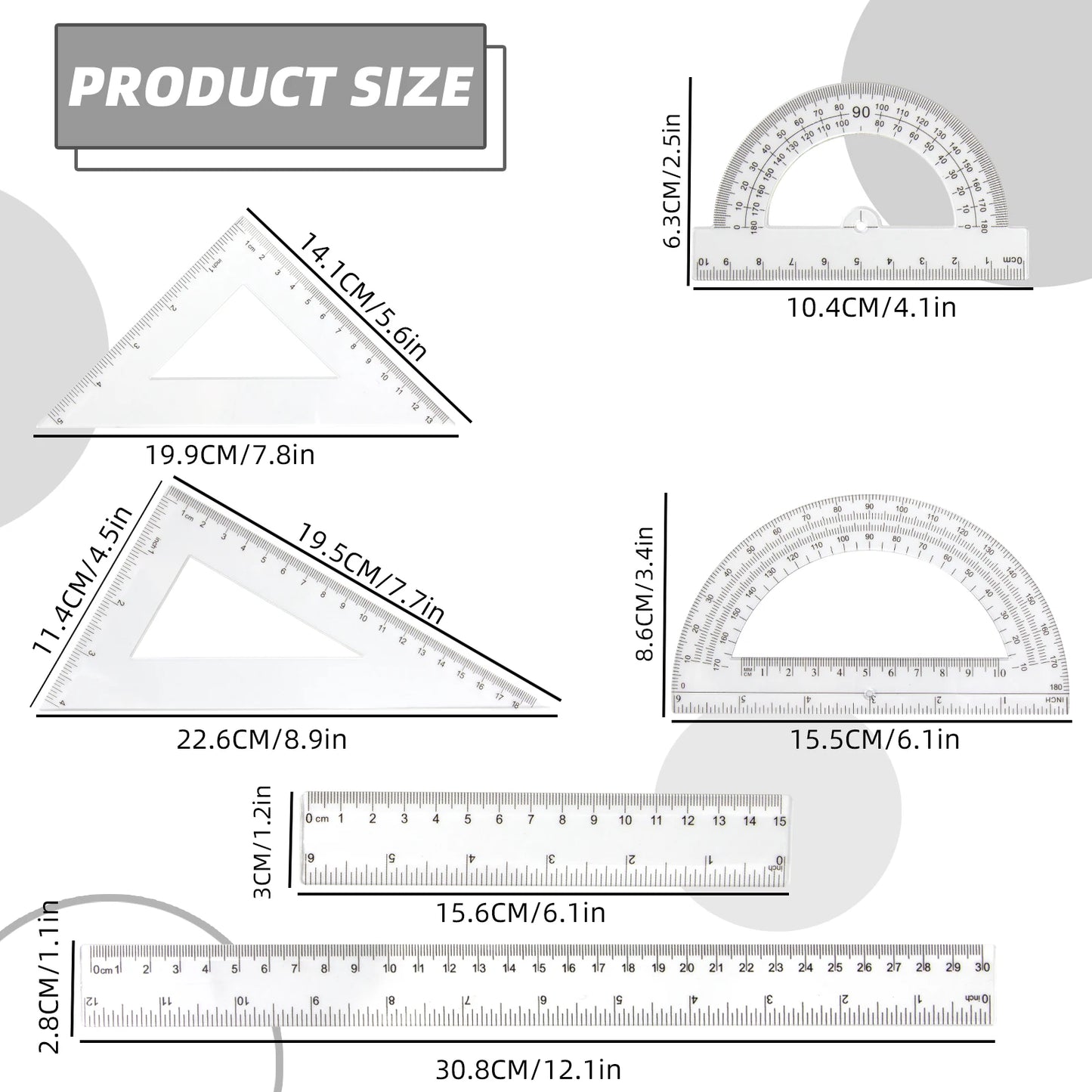 30cm Ruler Measuring and Drawing Kit with Straight Ruler Protractor and Triangle Set