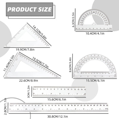 30cm Ruler Measuring and Drawing Kit with Straight Ruler Protractor and Triangle Set