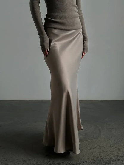 Faldas largas informales de satén de talle alto