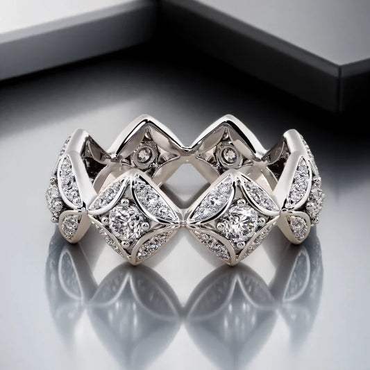 Unique White Zircon Geometric Silver Promise Ring
