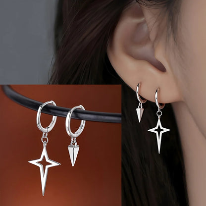 925 Sterling Silver Frosting Hoop Crossing Line Hollow Out Earrings