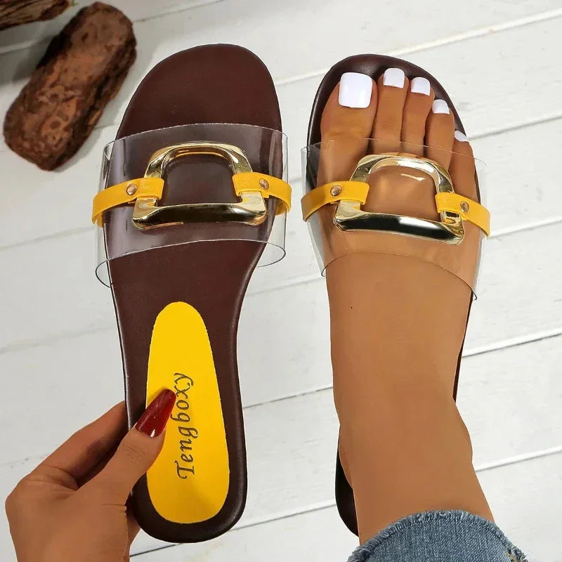Flat Metal Strap Slippers
