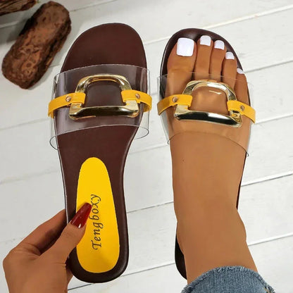 Flat Metal Strap Slippers