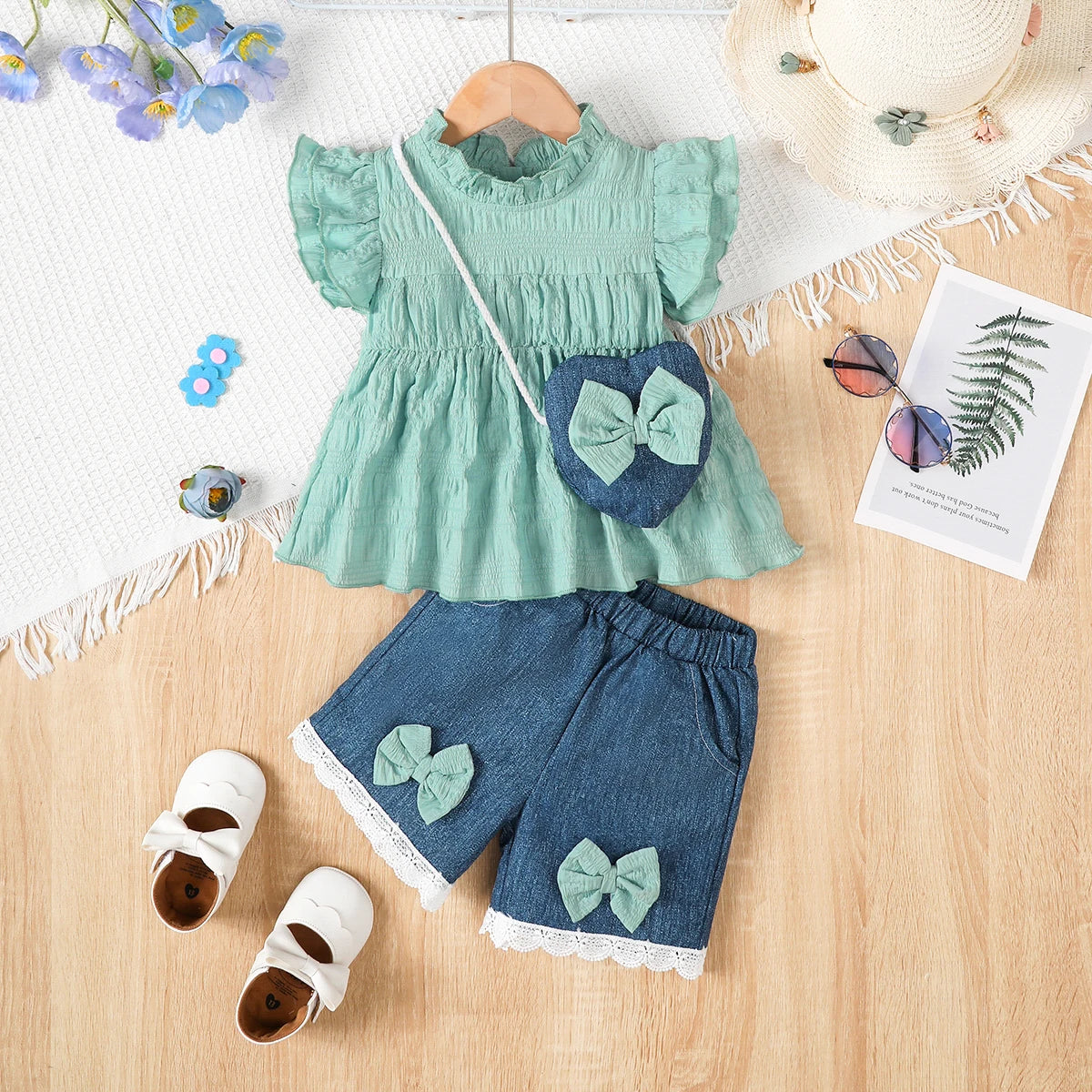 Baby Girl Small Round Neck Ruffle Short Sleeve Set