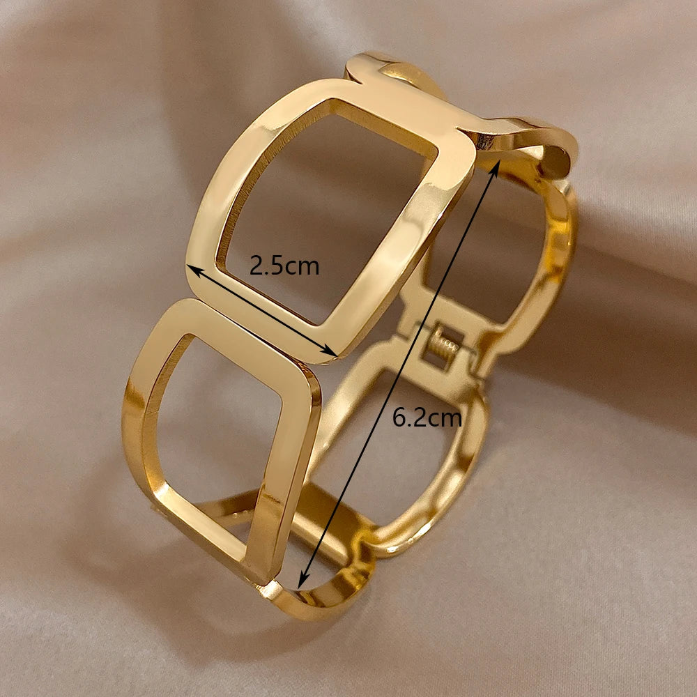 Vintage Y2K Stainless Steel Wide Weave Open Cuff Bangle Bracelet