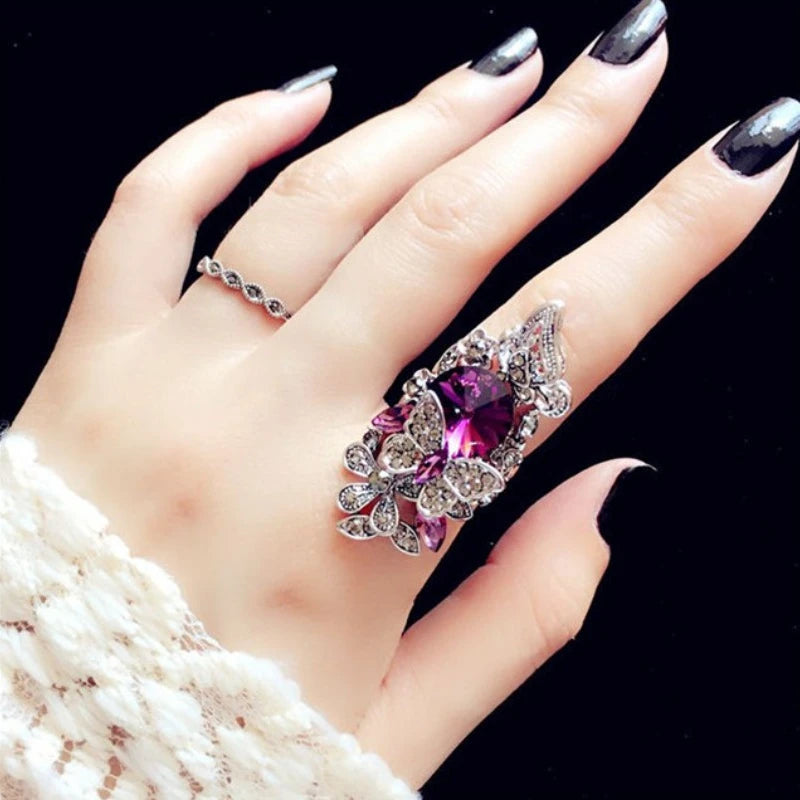 Flower Color Separation Romantic Creative Luxury Gothic Rings