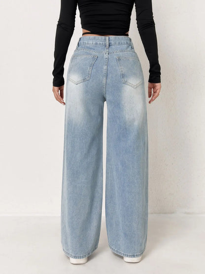 Y2k Light Blue Wide Leg Denim Stretch Free Four Seasons Jeans